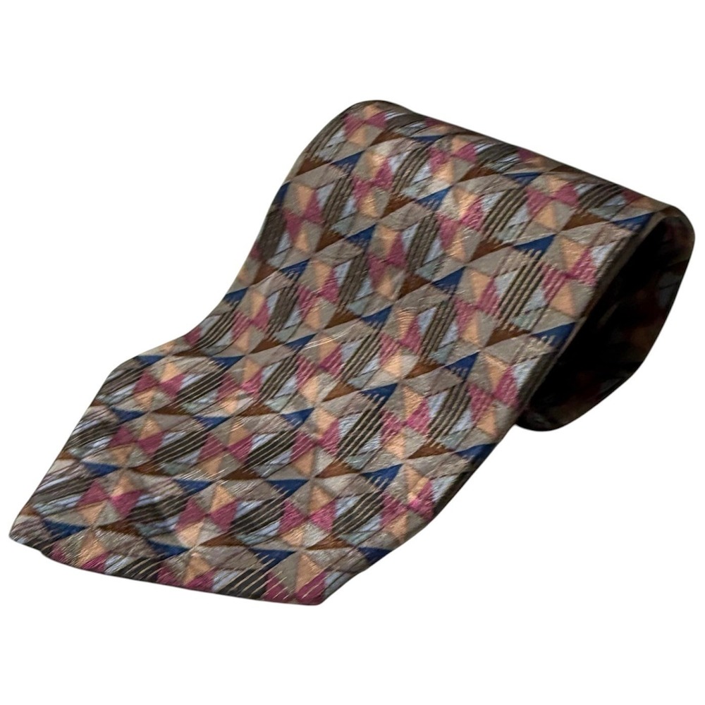 Valentino Pietro Tie Mens OS Multicolor Geometric Silk Hand Made USA